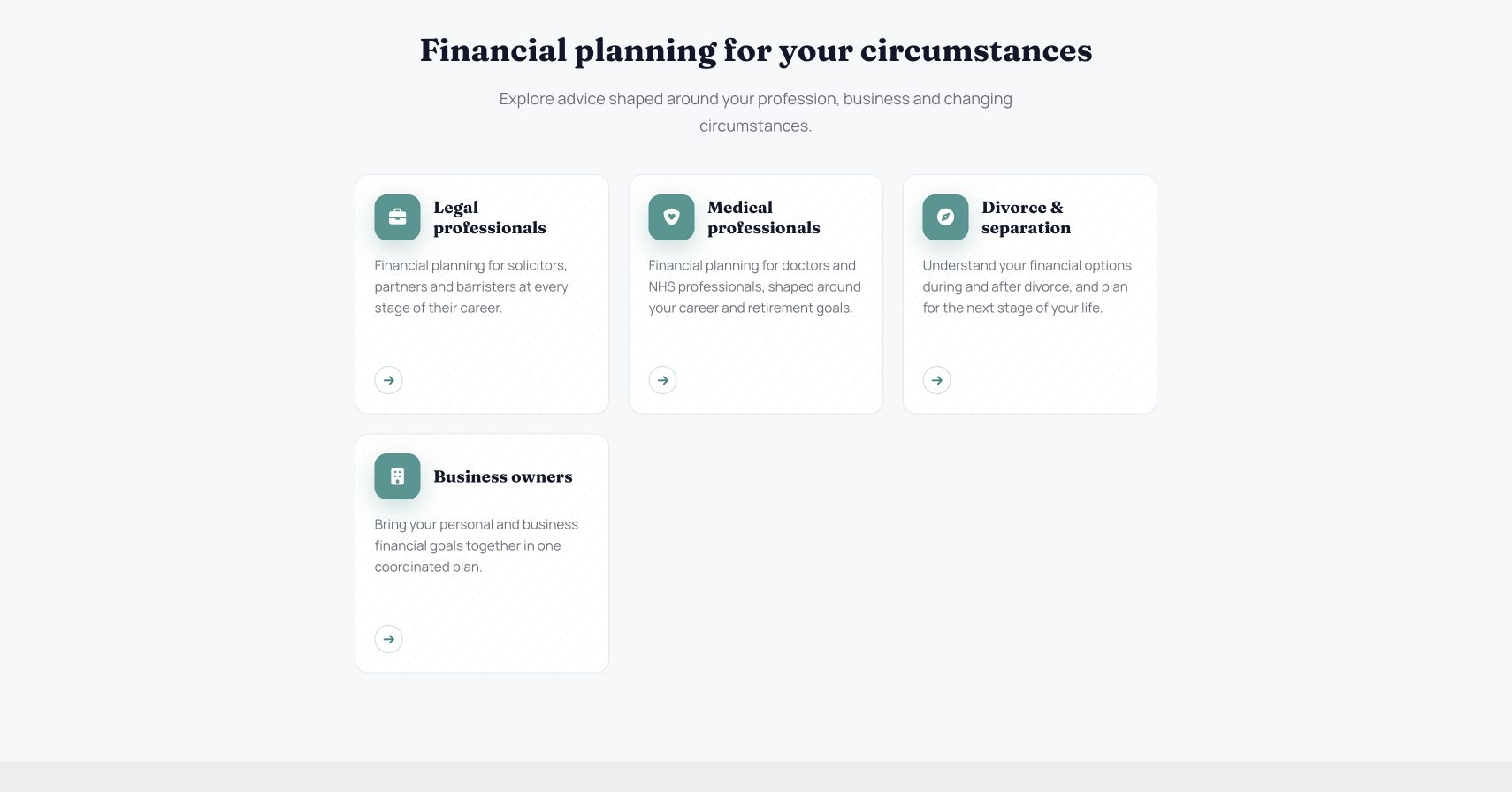 Applied Wealth Management website content for different client groups
